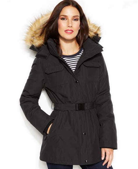 michael kors women's faux fur trim hooded puffer coat|Michael Kors packable jacket.